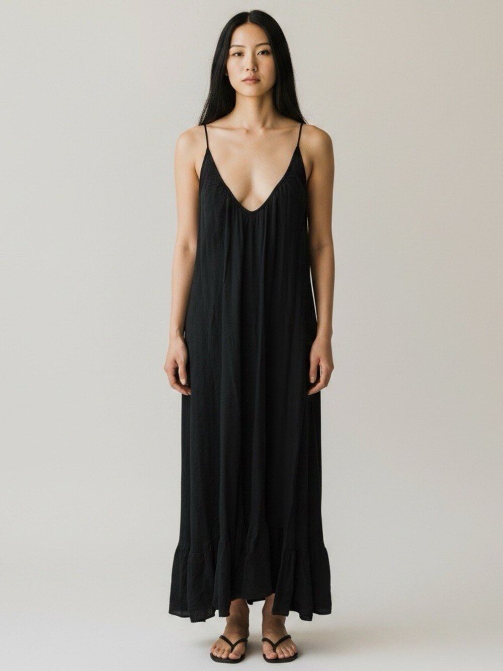 9seed Paloma Ruffle Maxi Dress Black Gauze Cover Up One Size